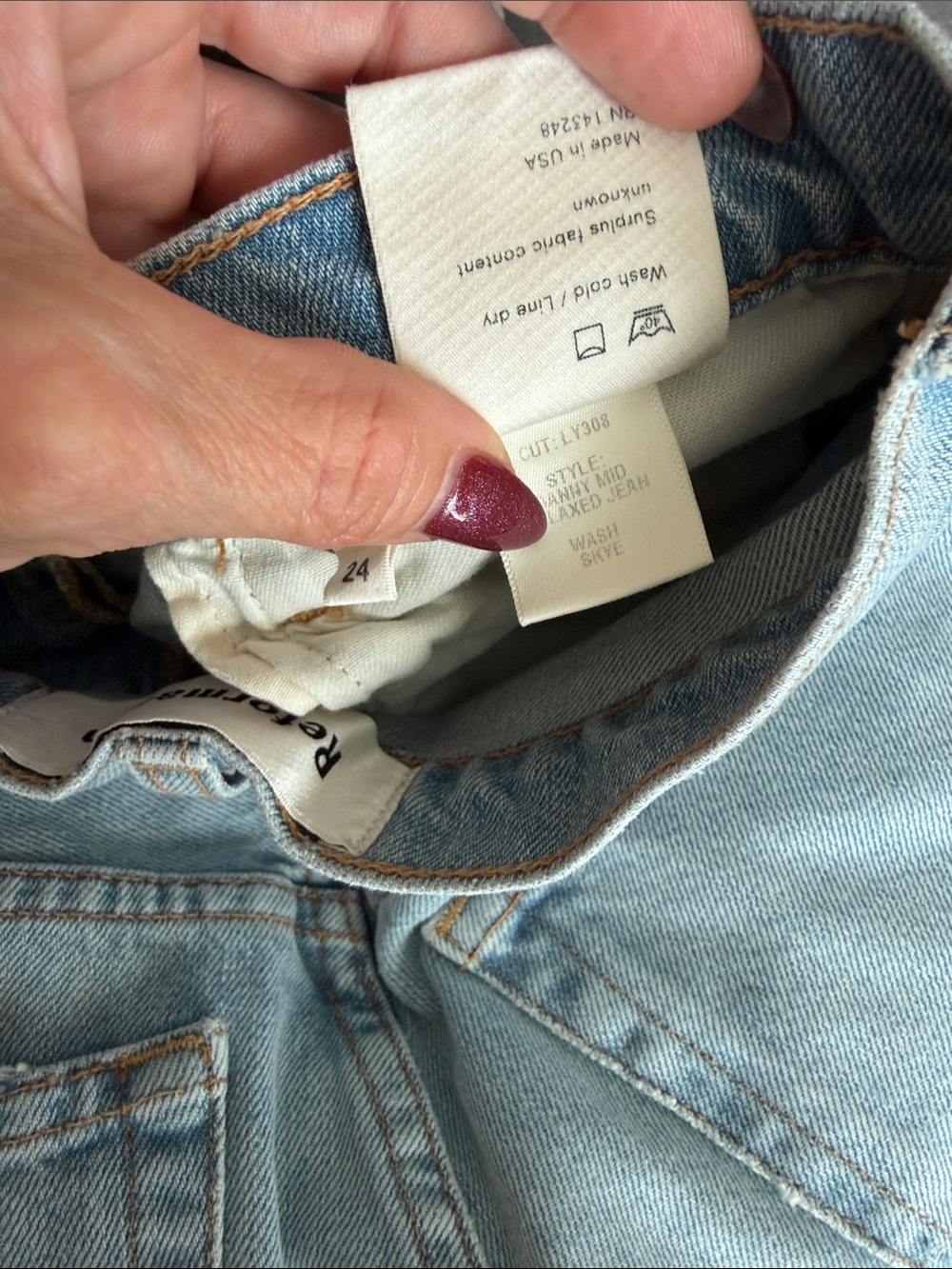 Reformation Danny Mid Rise Relaxed Jean Skye Blue Women’s Denim Pants size 00 24 - Picture 7 of 7